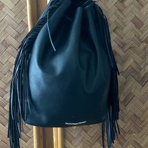 Victoria's Secret Black Leather Fringe Backpack